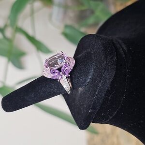 Adorable fairycore butterfly amethyst and rhodolite 14k white gold ring